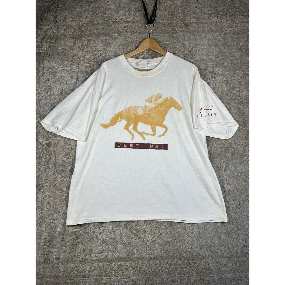 Vintage 90s Best Pal Del Mar Horse Racing T Shirt White Size XL